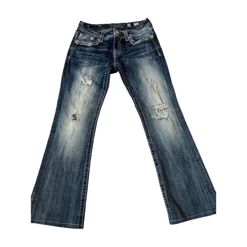 Women's Distressed Blue Jeans - Picture 2 of 9